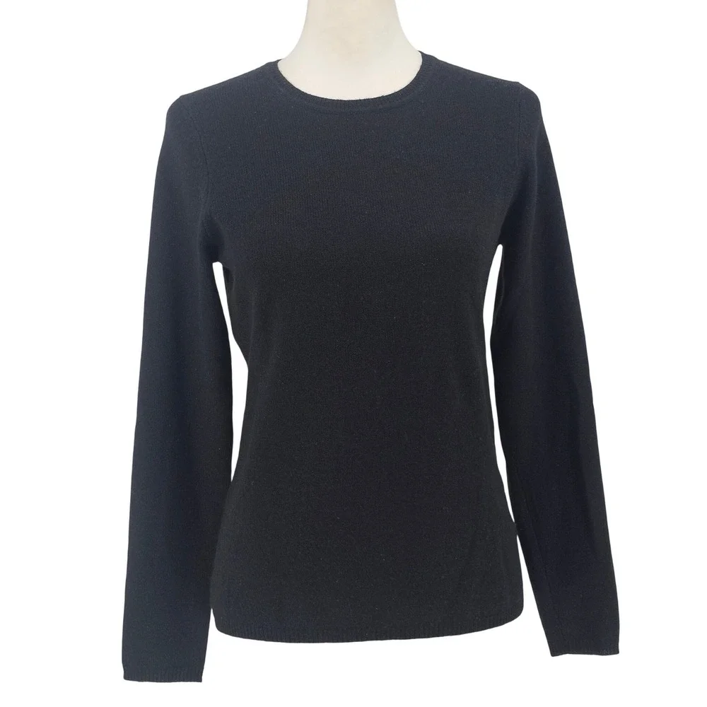 Charter Club Cashmere Sweater Small Black Quiet Luxury Classic Crewneck Office